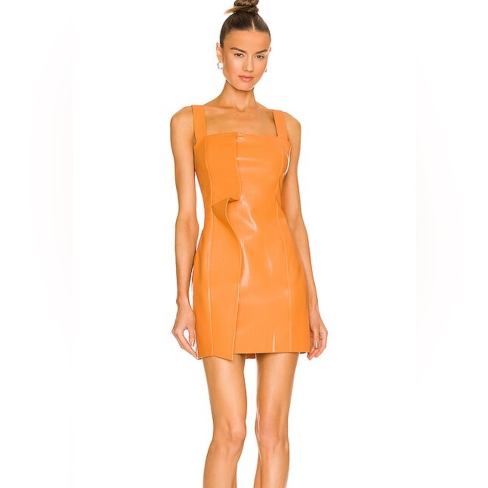 Nanushka vegan orange leather dress